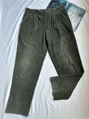 Pierre Cardin Olive Green Corduroy Pleated Trousers